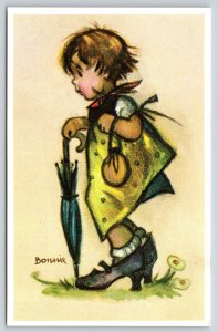 Artist Bonnie~Lil Girl Plays Dress-Up In Big Shoes~#587 Mainzer~1950s Belgium