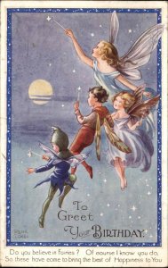 Rene Cloke Birthday Fantasy Fairy Fairies Vintage Postcard