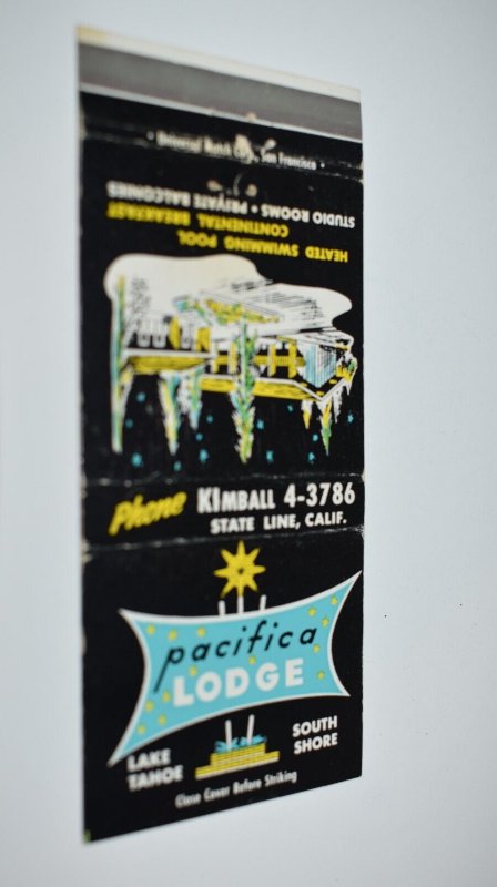 Pacifica Lodge Lake Tahoe Map 30 Front Strike Matchbook Cover