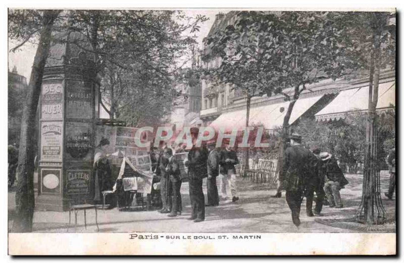 Old Postcard Paris on Boulevard St Martin Merchant Metiers newspapers