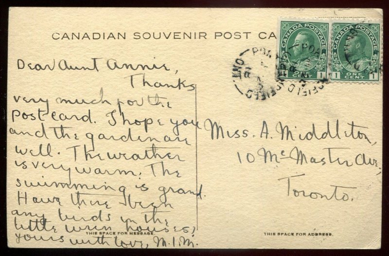 h5066 - LAKE ROSSEAU Ontario Postcard 1918 Muskoka Lakeshore Trail