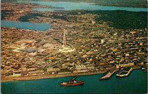 Seattle Washington~Birdseye Panorama~1964 World's Fair Site~Elliott Bay~Postcard