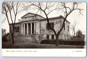 Iowa City Iowa IA Postcard Public Library Exterior Building 1908 Vintage Antique