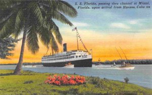 SS Florida P&O Liner Steamer Miami FL to Havana Cuba linen postcard