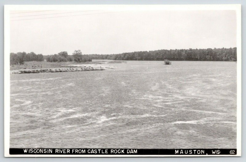 Mauston Wisconsin River~Tiny Island Trees~View From Castle Rock Dam RPPC 1940s 