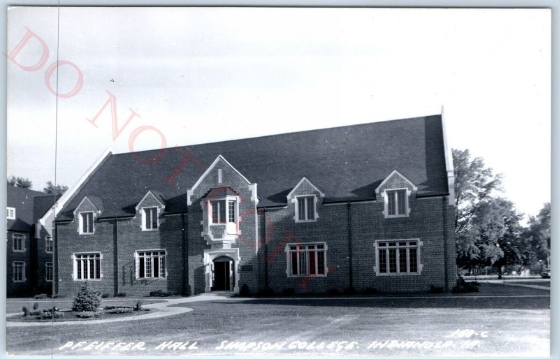 c1950s Indianola, IA RPPC Simpson College Pfeiffer Hall Real Photo PC Vtg A108