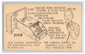 Webster Wire Recorder The Oakdale Supply Co. Long Island NY Advertising Postcard 