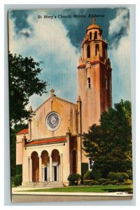 Vintage 1940's Postcard St. Mary's Catholic Church Old Shell Rd Mobile Alabama