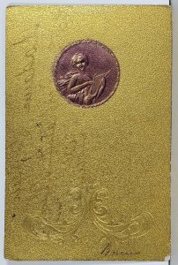 France Art Nouveau Woman Goddess Embossed Gilded c1904 Grande Armee Postcard K17