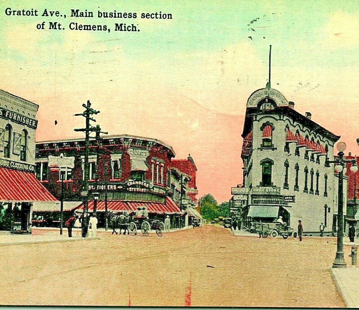 Gratoit Ave Main Business Section Mt Mount Clemens Michigan MI 1916 DB Postcard United States