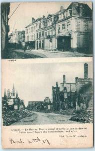 YPRES, BELGIUM  Before & After Bombardment BUTTER STREET 1917  WWI  Postcard