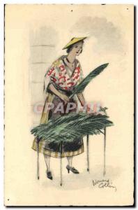 Old Postcard Fantasy Illustrator Woman merchant branches