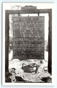 RPPC DECEPTION PASS, WA Washington Historical HIGHWAY SIGN c1950s Ellis Postcard
