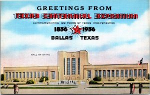 Postcard Greetings from Dallas Texas Centennial Exposition Hall of State 1936 V6