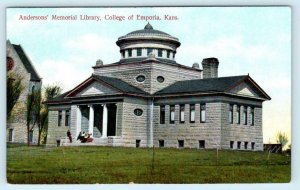 EMPORIA, Kansas KS ~ Anderson Memorial Library COLLEGE OF EMPORIA 1910s Postcard