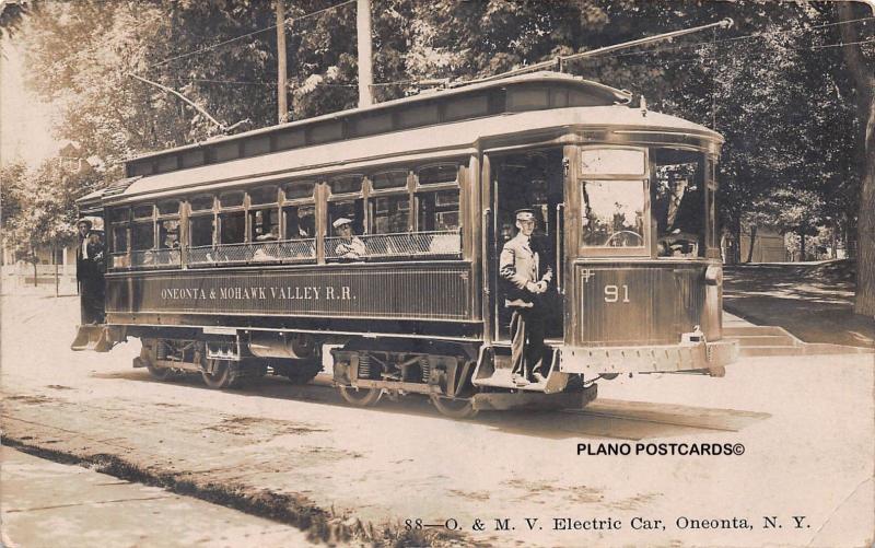 ONEONTA, NEW YORK, ONEONTA & MOHAWK VALLEY TROLLEY-1908 RPPC REAL PHOTO P.C.