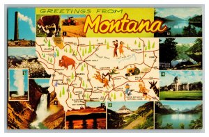 Postcard MT Greetings From Montana Vintage Standard Multi View Card Map