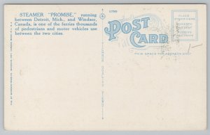 Detroit Michigan~Ferry Steamer Promise On Lake~Canada To US~Vintage Postcard