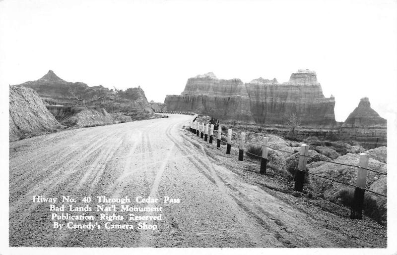 Badlands National Monument 1940s RPPC Real Photo Postcard Highway 40 Cedar Pass