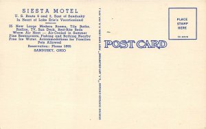 Sandusky Ohio 1950s Postcard Siesta Motel
