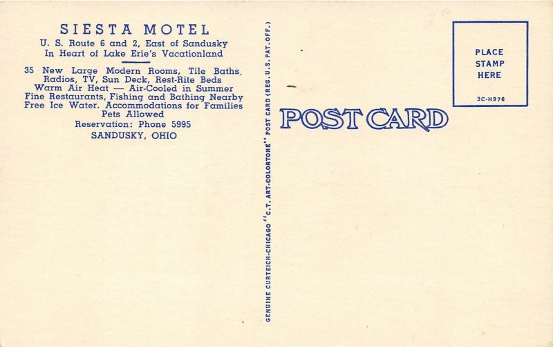 Sandusky Ohio 1950s Postcard Siesta Motel