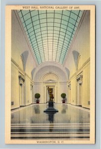 National Gallery Of Art, Marble West Hall Statue, Linen Washington DC Postcard  