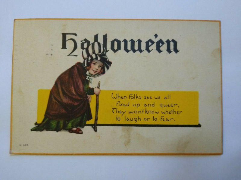 Halloween Postcard Nash Series H 425 Girl In Bonnet Wilkes Barre PA 1923