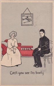 Romantic Couple Sitting On Couch Can't You See I'm Lonely 1909