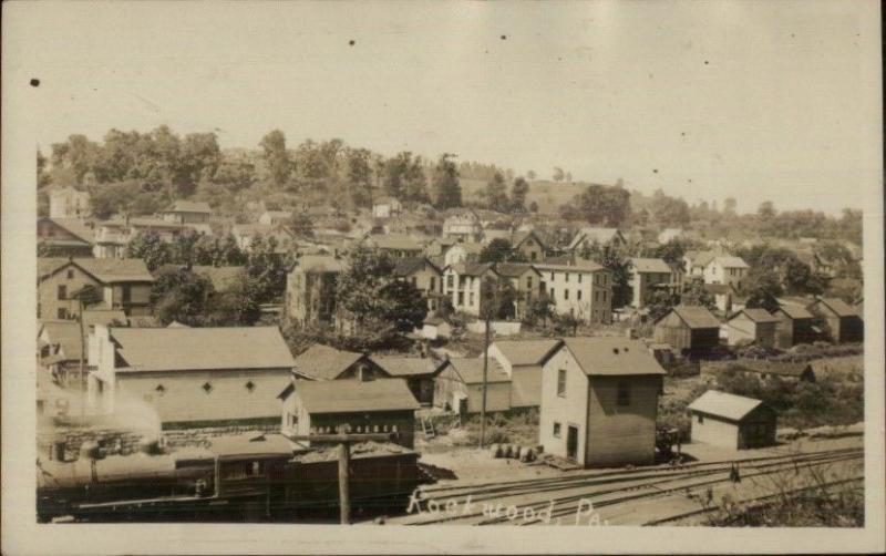 Rockwood PA Birdseye View RR Train Station Depot c1910 Real Photo Postcard