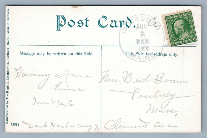 ISLESBORO ME GRINDLE POINT LIGHT HOUSE ANTIQUE POSTCARD