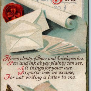 c1910s Greet You Greetings Postcard Fountain Pen Letter Mail Envelope Write A225