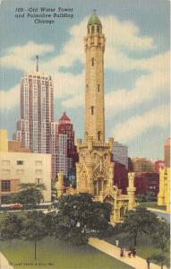 Chicago Illinois~Old Water Tower & Palmolive Buiding~Skyscrapers~Postcard