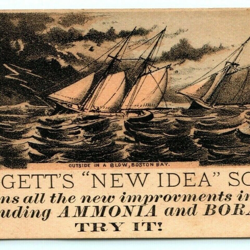 c1880s Boston Bay NY Sailboat Leggetts New Idea Borax Laundry Soap Trade Card C8