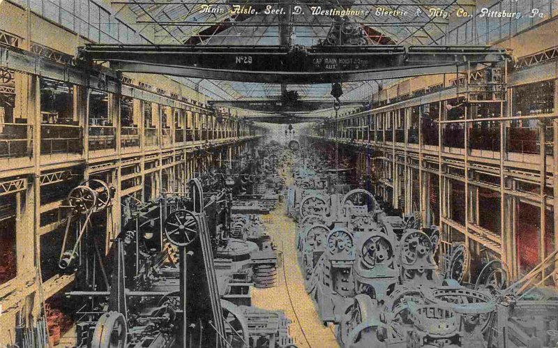 Main Aisle SecD Westinghouse Electric Manufacturing Pittsburgh PA 1910c postcard
