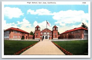 San Jose California~High School Bldg Front View~Pacific Novelty Vintage Postcard