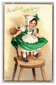 Vintage 1910 Holiday Postcard Child Wearing Green St Patrick's Day Posted