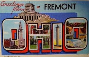 Greetings From Fremont Ohio Large Big Block Letter Postcard Linen Unused OH