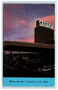 1954 Sahara Hotel Casino Las Vegas NV Night Sunset Classic Car Postcard