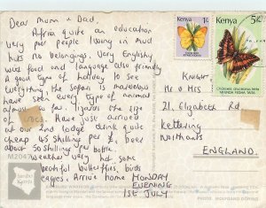 Kenya Postcard Ethnic tribal type Samburu warriors butterfly stamp