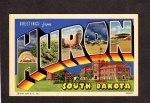 SD Greetings From HURON South Dakota Lg Large Letter Postcard Linen Curt Teich