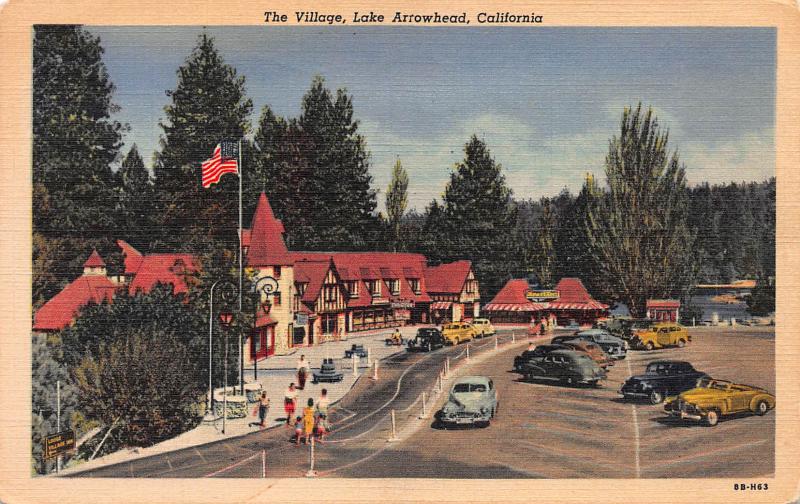 The Village, Lake Arrowhead, California, Early Postcard, used in 1938