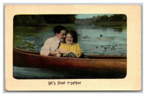 Vintage 1912 Postcard Romantic Couple in Canoe - Let's Float Together