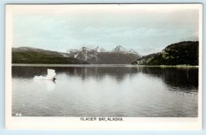 RPPC  GLACIER BAY, AK Alaska~ VIEW of the BAY & MOUNTAINS c1940s Tinted Postcard