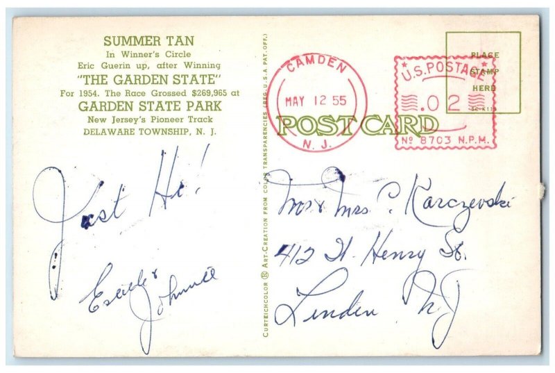 1955 Eric Guerin The Garden State Camden Township NJ, Horse Racing Postcard 