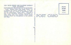 Cody Wyoming 1940s Postcard Main Street & Business District Rattlesnake Mountain 