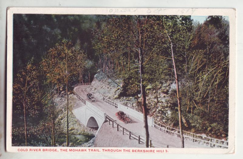 P1160 1914 postcard old cars cold river bridge mohawk trail berkshire hills
