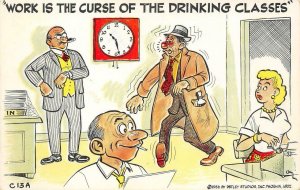 Work is the Curse of the Drinking Classes Drunk Comic 1958 Vintage Postcard