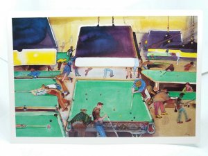 Pool Players By David Evans Vtg Art Postcard School House Gallery Wighton Wells