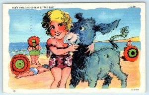 RAY WALTERS Bathing Beauty Comic CUTEST LITTLE ASS 1942 Risque Linen Postcard