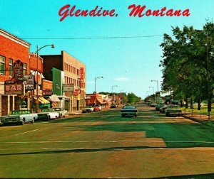 Glendive Montana MT Business District Street View Cars UNP Chrome Postcard  S20